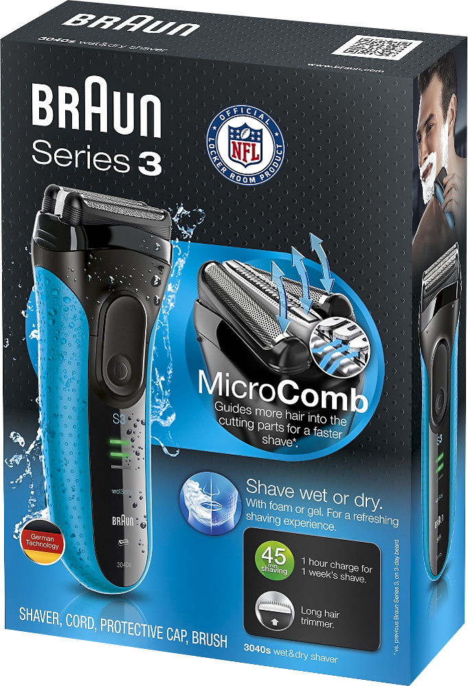 Left View: Braun - Series 3 Wet/Dry Electric Shaver - Blue