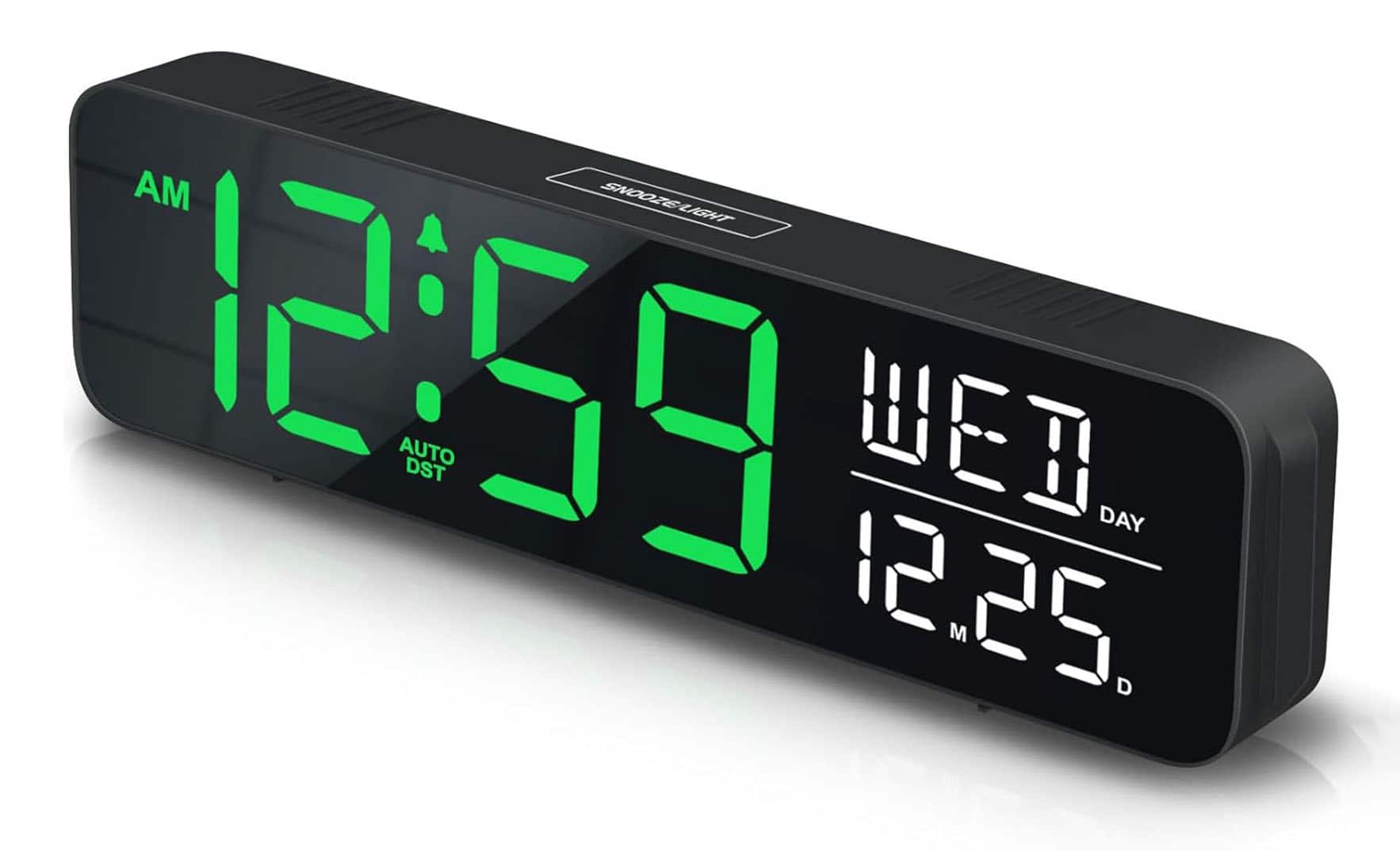 FINEAK - Large Display Digital Alarm Clock for Bedrooms, Dimmable Plug in Electric Clock - Green and White