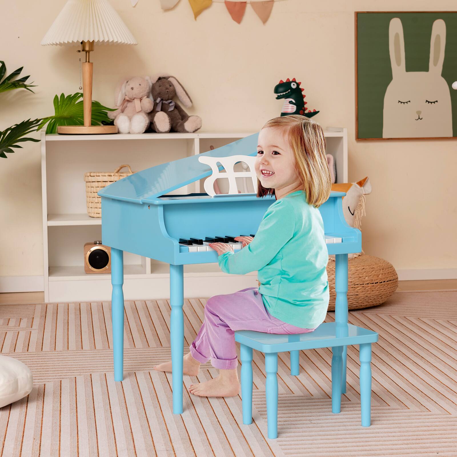 Alt View 1. Ecooso - 30-Key Wooden Kids Grand Piano with Bench and Music Stand, Pretend Play Instrument.