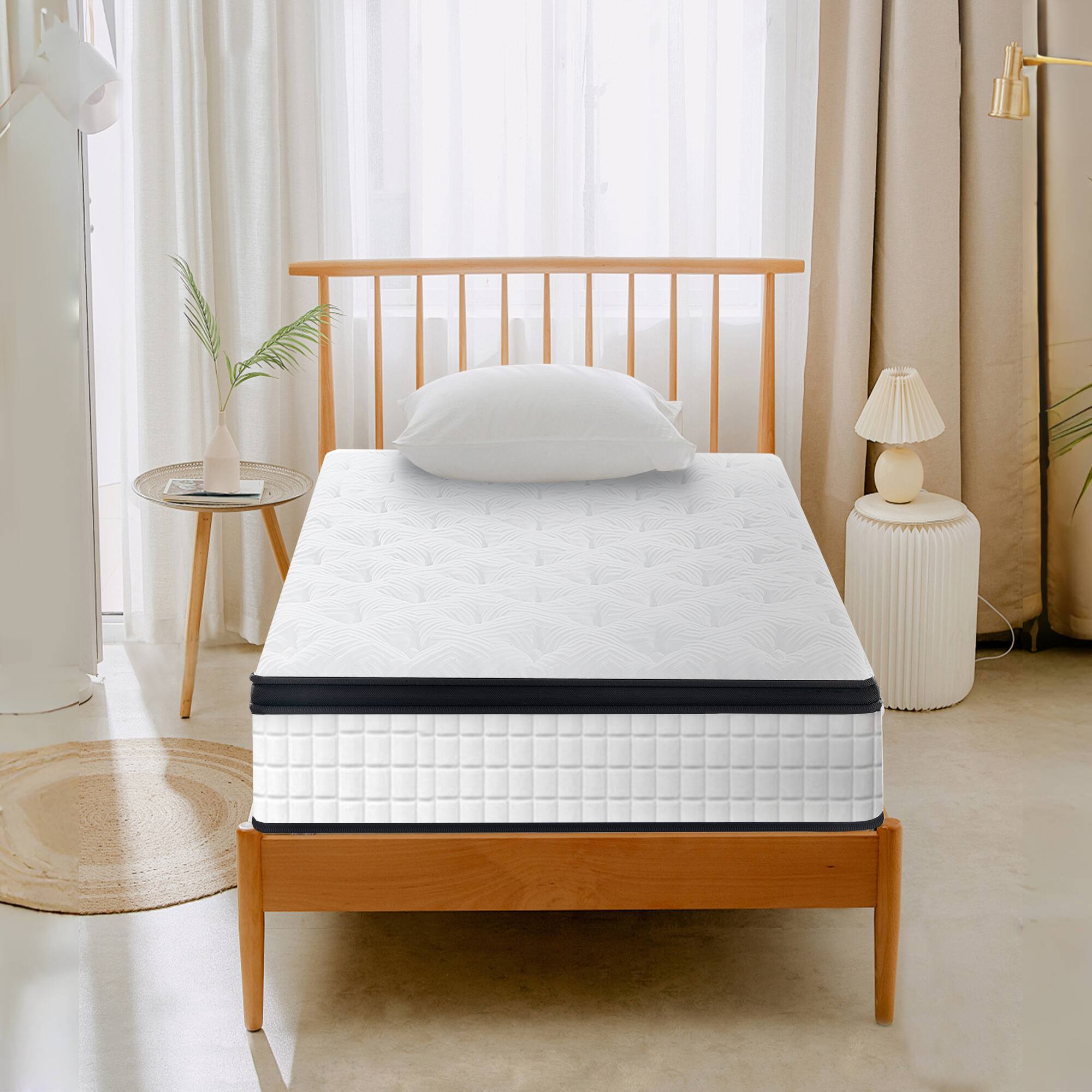 Front. GOODSILO - 12 Inch Twin XL Hybrid Mattress with Memory Foam and Pocket Springs, Enhanced Comfort - White+Black.