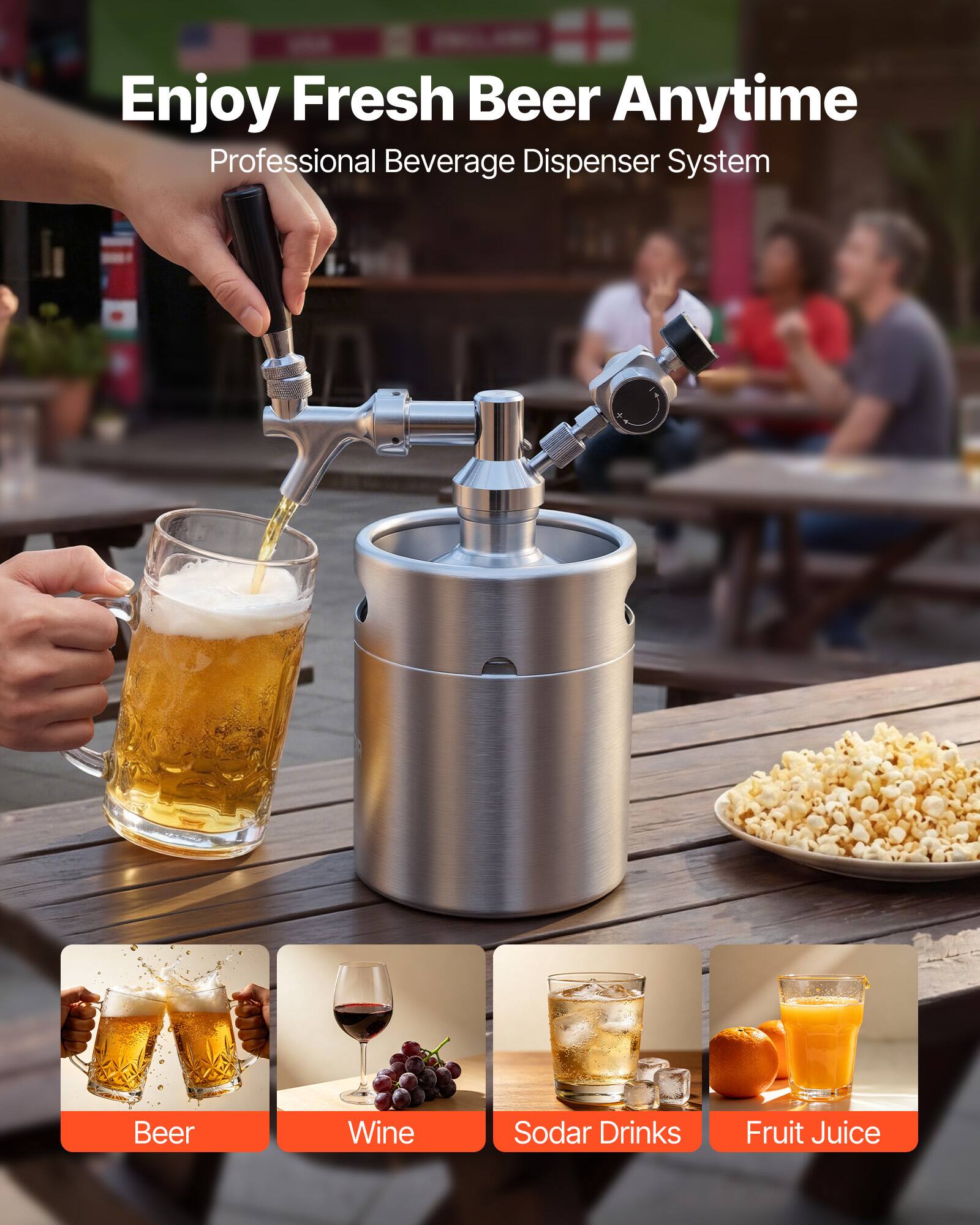 Enjoy Fresh Beer Anytime  
Professional Beverage Dispenser System  

Beer  
Wine  
Soda Drinks  
Fruit Juice