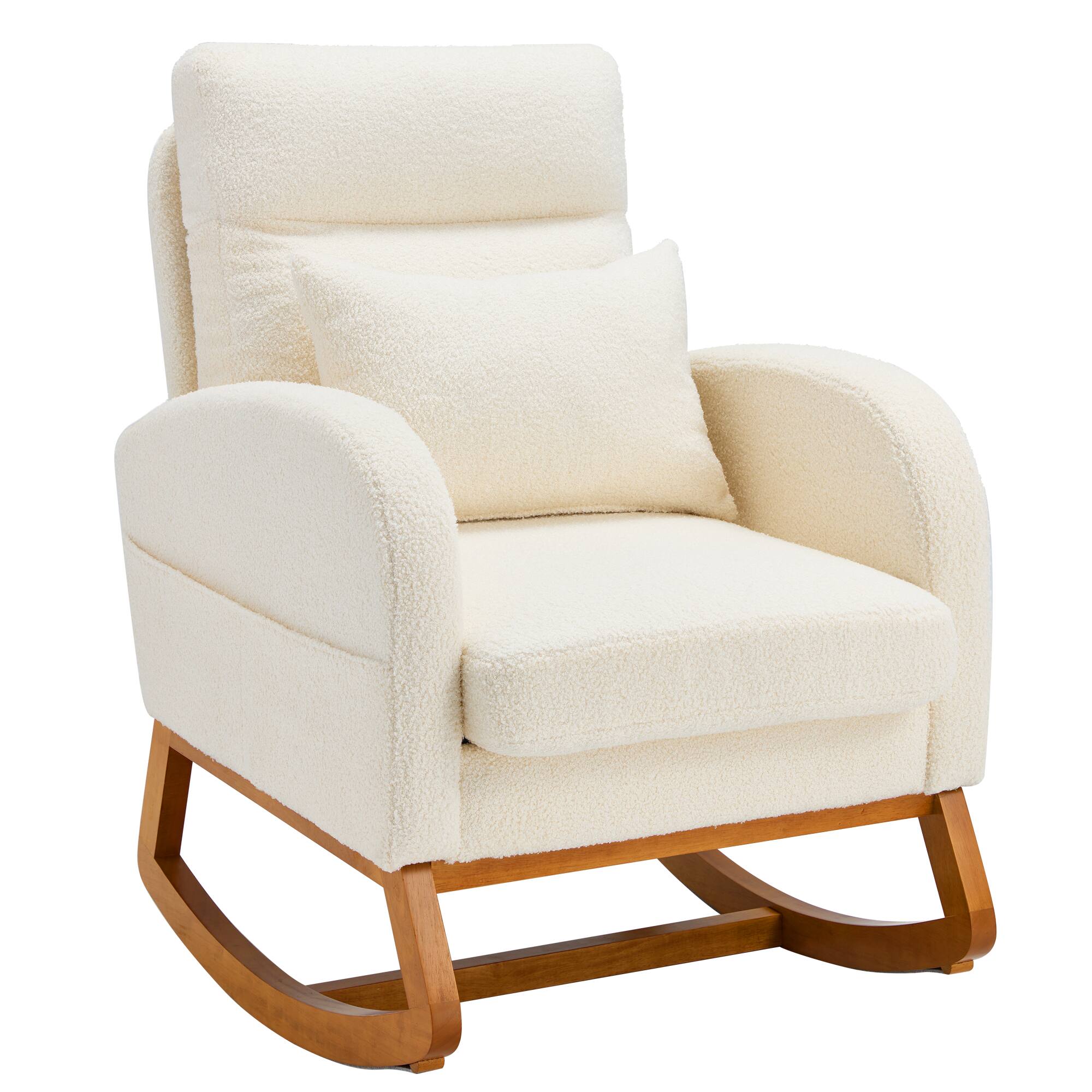 Alt View 5. U-HOMY - U-HOMY Rocking Chair Comfort Set: Solid Wood with Pillow, Blanket | Plush Teddy Fleece Accent Chair for Living Room - Beige.