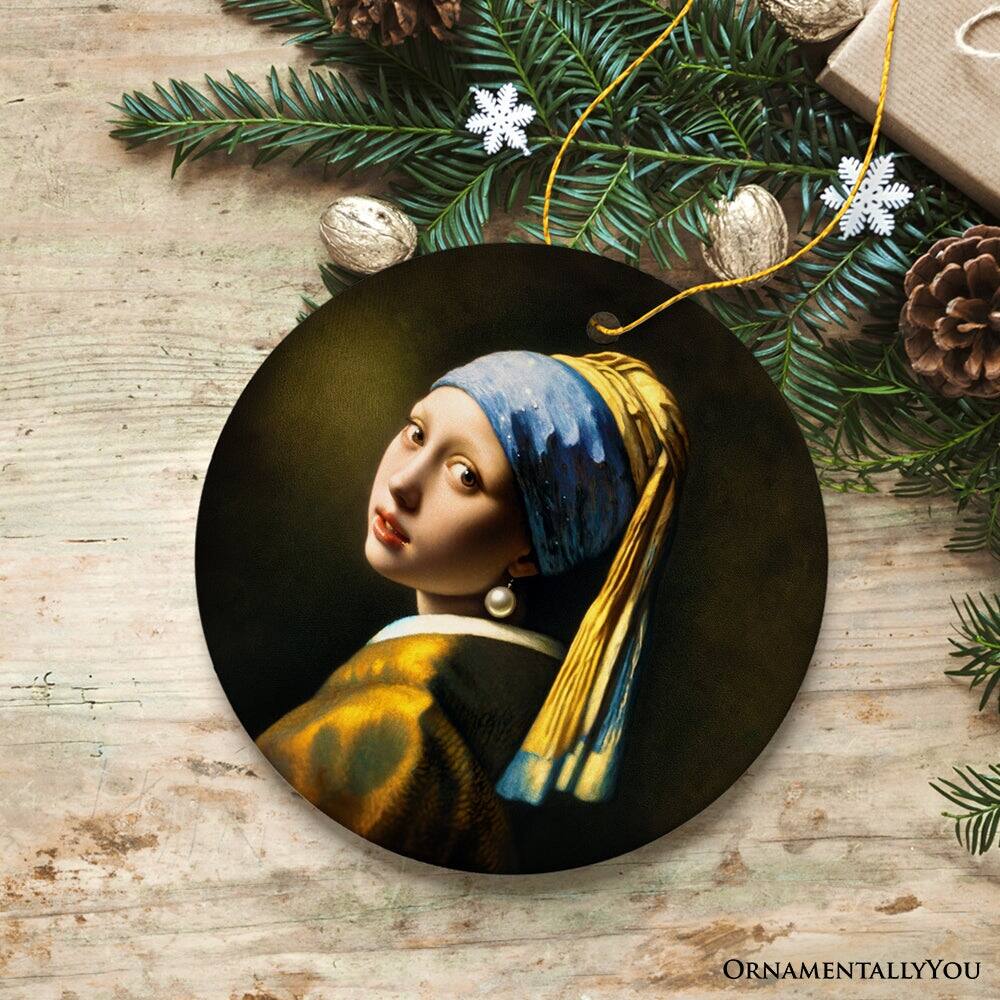 Back. OrnamentallyYou - Johannes Vermeer Girl with a Pearl Earring Ceramic Ornament Famous Painting Souvenir - Multi-colored.
