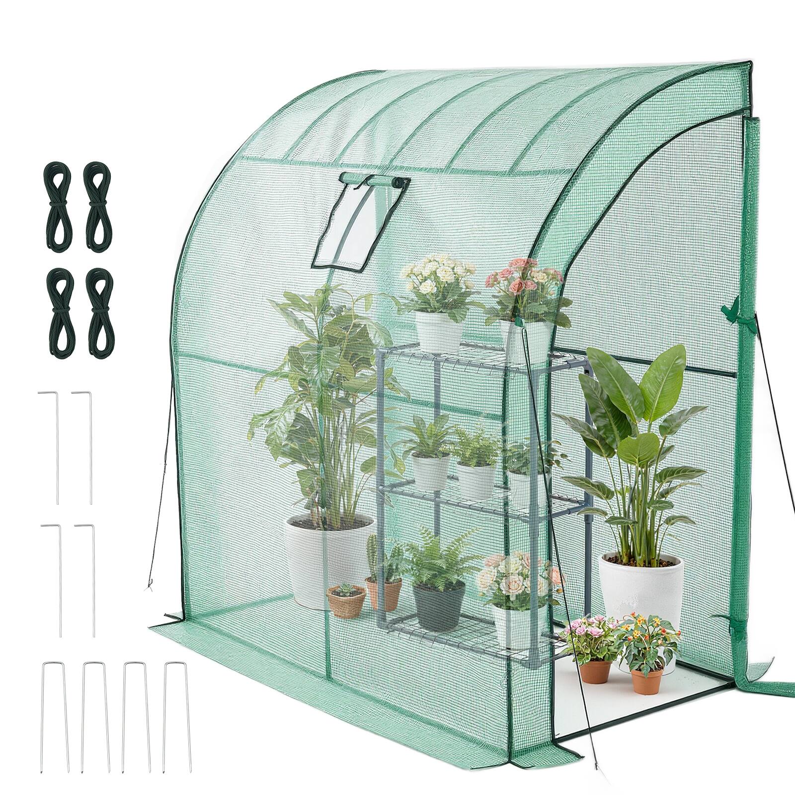 Alt View 5. VEVOR - Walk-in Greenhouse,78" x 39.4" x 78.7" Greenhouse for Outdoors with Window, PE Cover, 3-Tier Shelf, Roll-Up Zipper Doors - Green.
