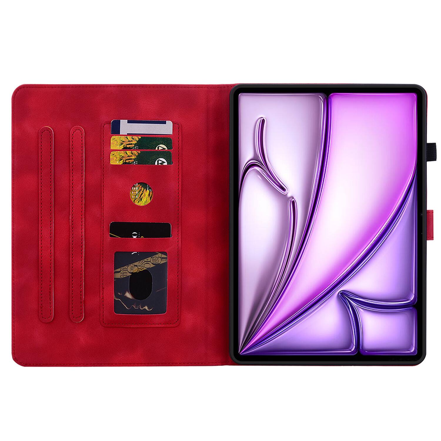 Angle. Dteck - For Apple iPad Air (M4) 13" 2026/M3 2025/M2 2024 & iPad Pro 12.9" 3rd-6th Flip Card Holder Leather Cover Anti-Slip Stand - Red.