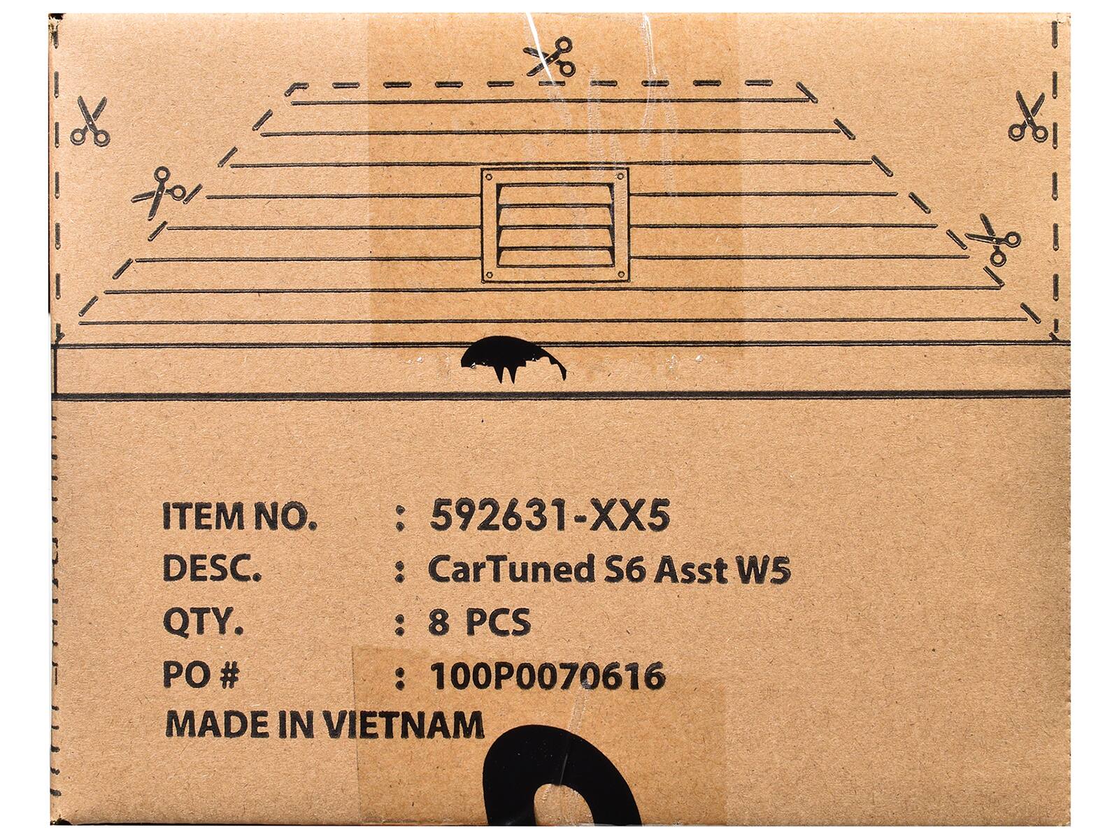 ITEM NO. : 592631-XX5  
DESC. : CarTuned S6 Asst W5  
QTY. : 8 PCS  
PO # : 100P0070616  
MADE IN VIETNAM