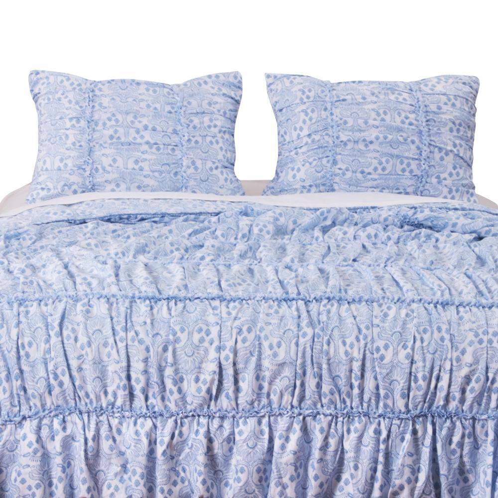 Alt View 1. Greenland Home Fashions - Greenland Home Fashion Helena Ruffle 3-Piece Quilt & Pillow Sham Set, Blue - Blue.