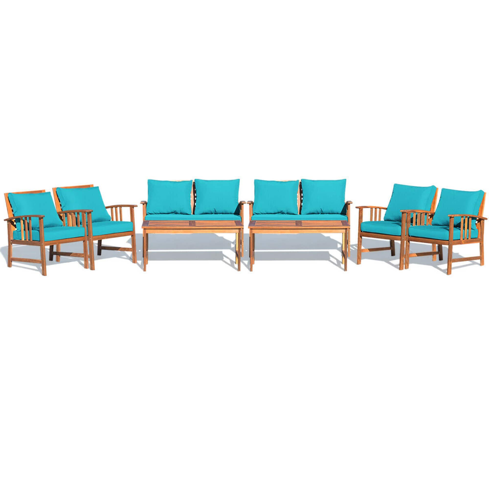 Gymax - 8pcs Wooden Patio Furniture Set Table & Sectional Sofa w/ Cushion - Turquoise price history on PriceWatchPro