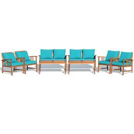Gymax - 8pcs Wooden Patio Furniture Set Table & Sectional Sofa w/ Cushion - Turquoise