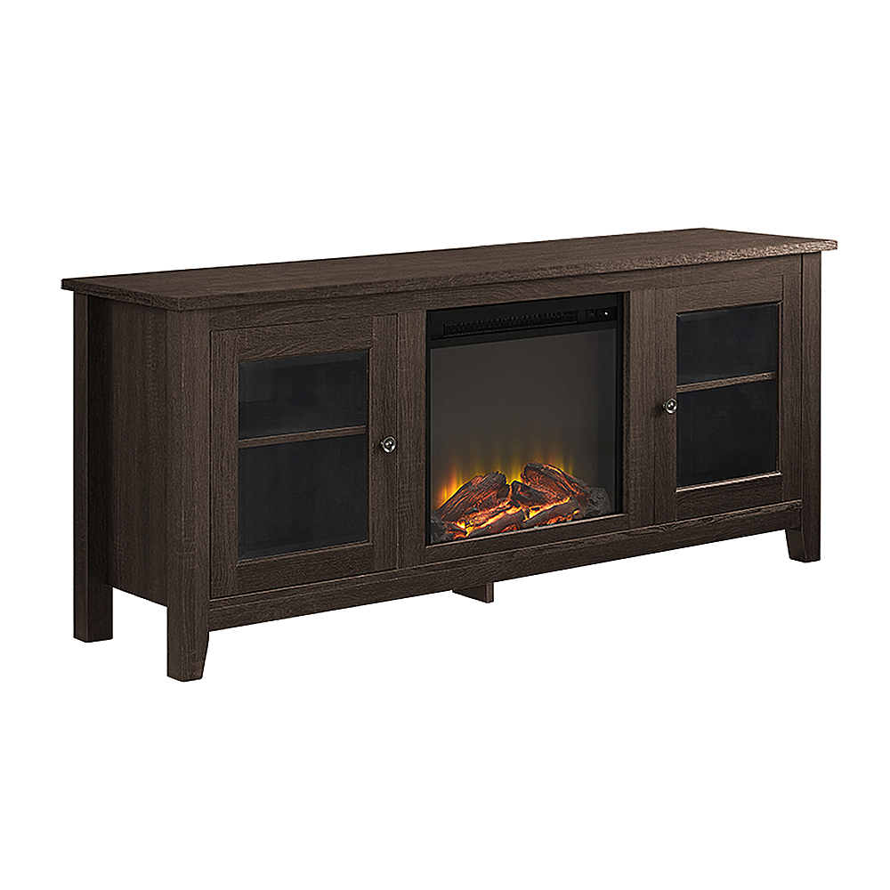 Angle View: Walker Edison - 58" Transitional Two Glass Door Fireplace TV Stand for Most TVs up to 65" - Espresso