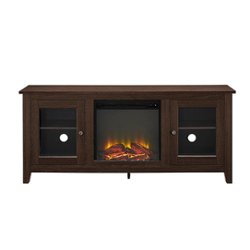 Walker Edison - 58" Transitional Two Glass Door Fireplace TV Stand for Most TVs up to 65" - Espresso - Front_Zoom
