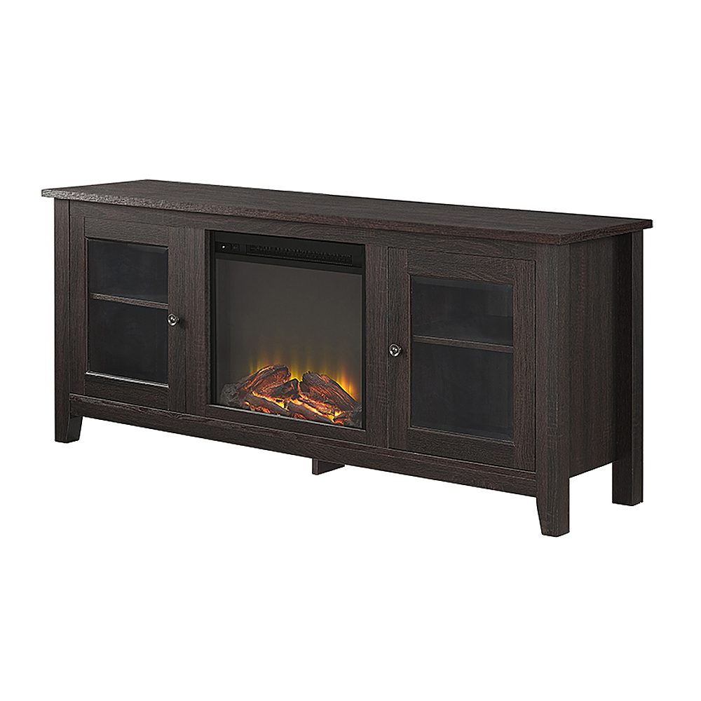 Left View: Walker Edison - 58" Transitional Two Glass Door Fireplace TV Stand for Most TVs up to 65" - Espresso