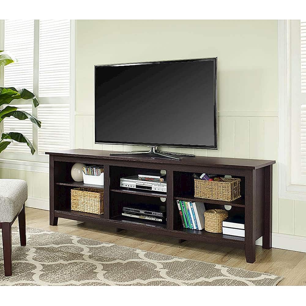Alt View 16. Walker Edison - Modern 70" Open 6 Cubby Storage TV Stand for TVs up to 80" - Espresso.