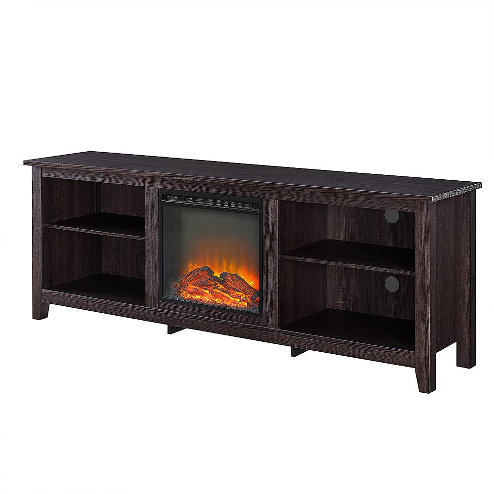 Left View: Walker Edison - 70" Open Storage Fireplace TV Stand for Most TVs Up to 80" - Espresso