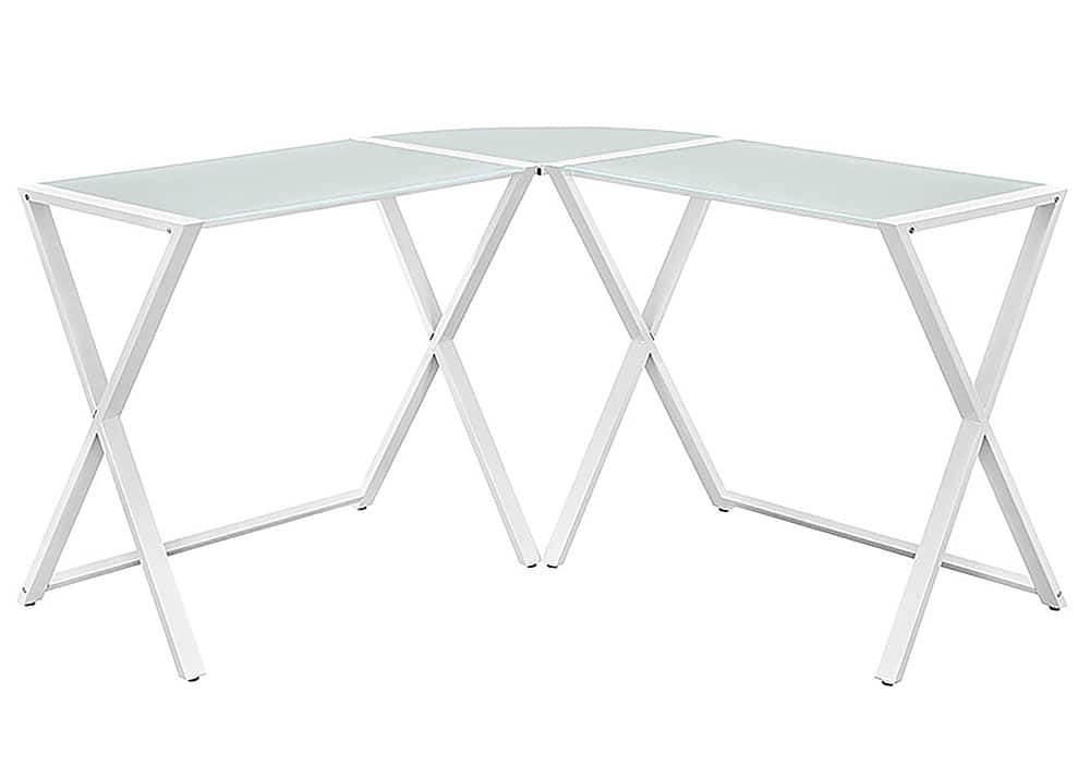 Walker Edison - 51" L-Shaped Modern Glass Computer Desk - White - Front_Zoom