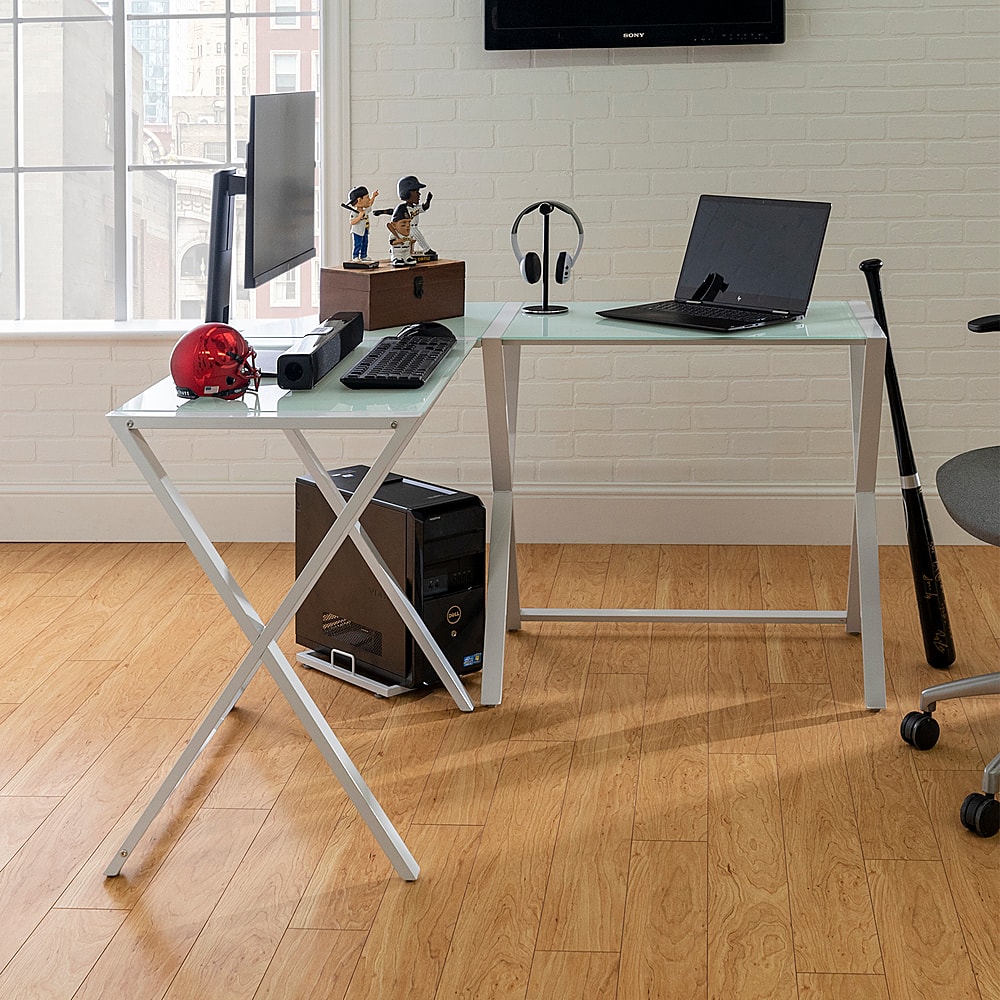 Alt View 16. Walker Edison - 51" L-Shaped Modern Glass Computer Desk - White.
