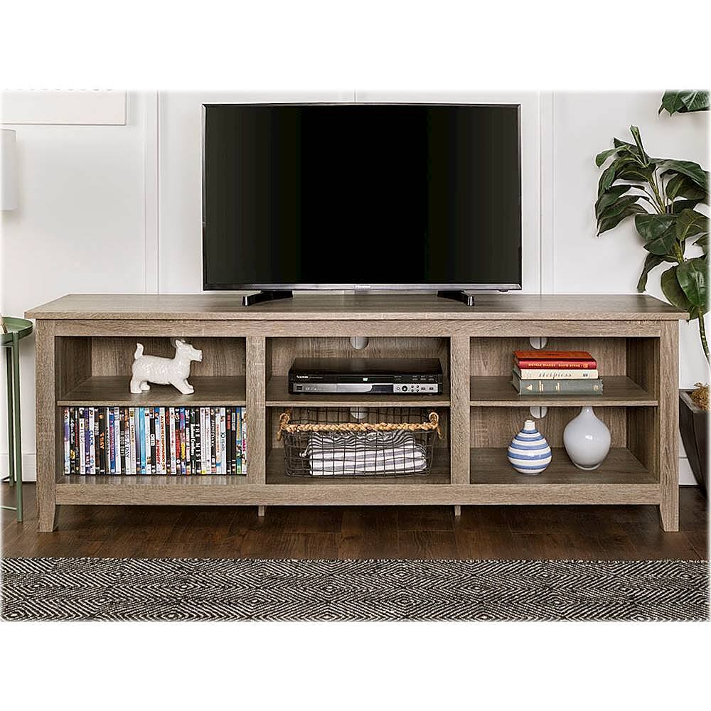 Alt View 12. Walker Edison - Modern 70" Open 6 Cubby Storage TV Stand for TVs up to 80" - Driftwood.