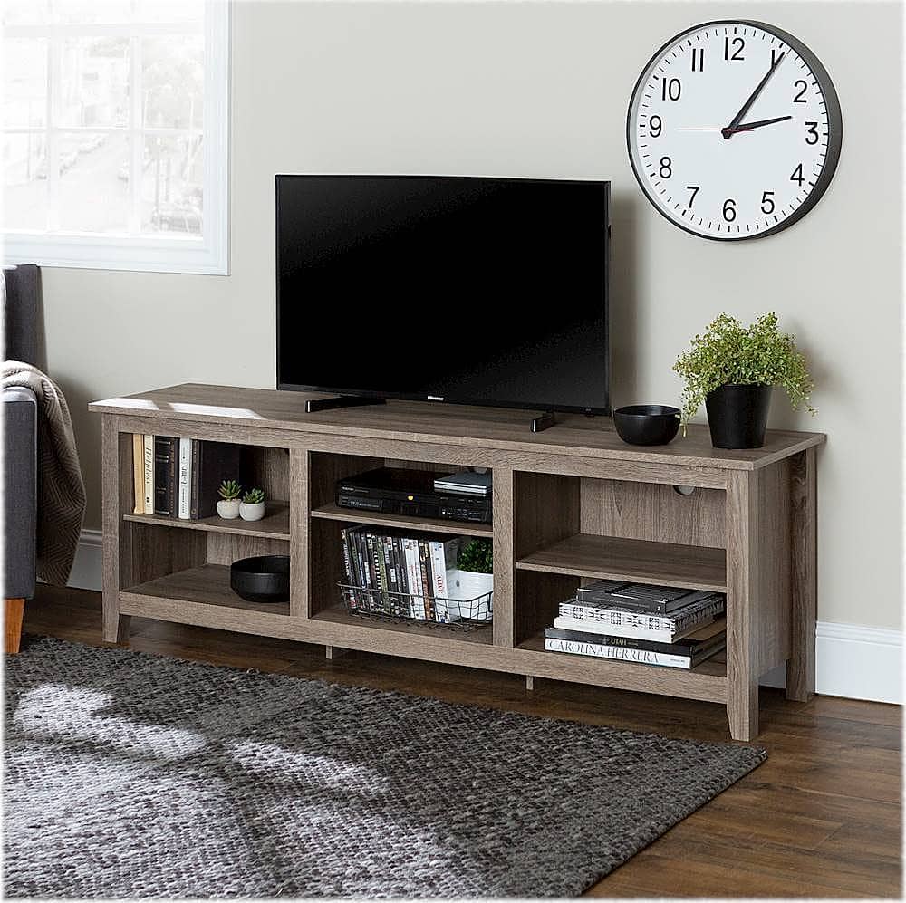 Alt View 17. Walker Edison - Modern 70" Open 6 Cubby Storage TV Stand for TVs up to 80" - Driftwood.