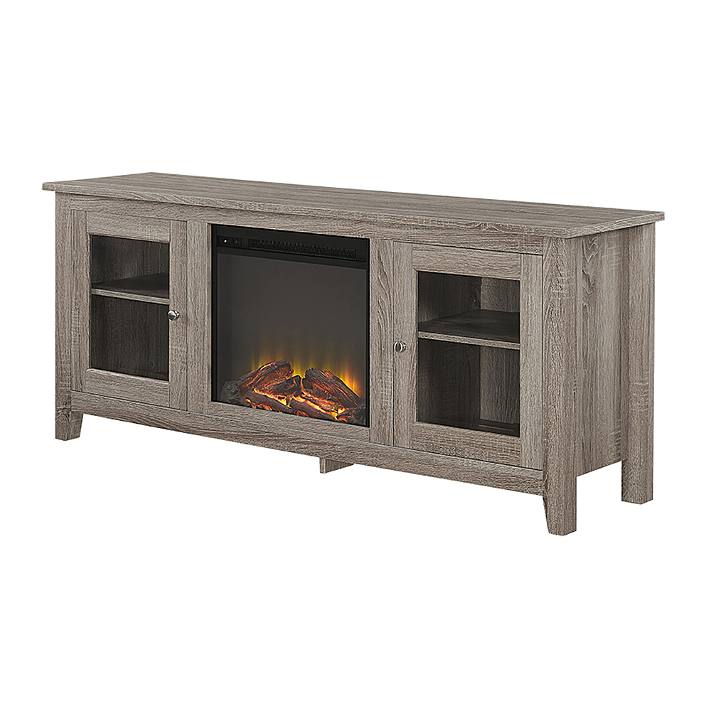Angle View: Walker Edison - 58" Transitional Two Glass Door Fireplace TV Stand for Most TVs up to 65" - Driftwood