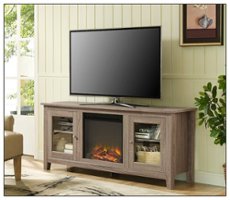 Walker Edison - 58" Transitional Two Glass Door Fireplace TV Stand for Most TVs up to 65" - Driftwood - Front_Zoom