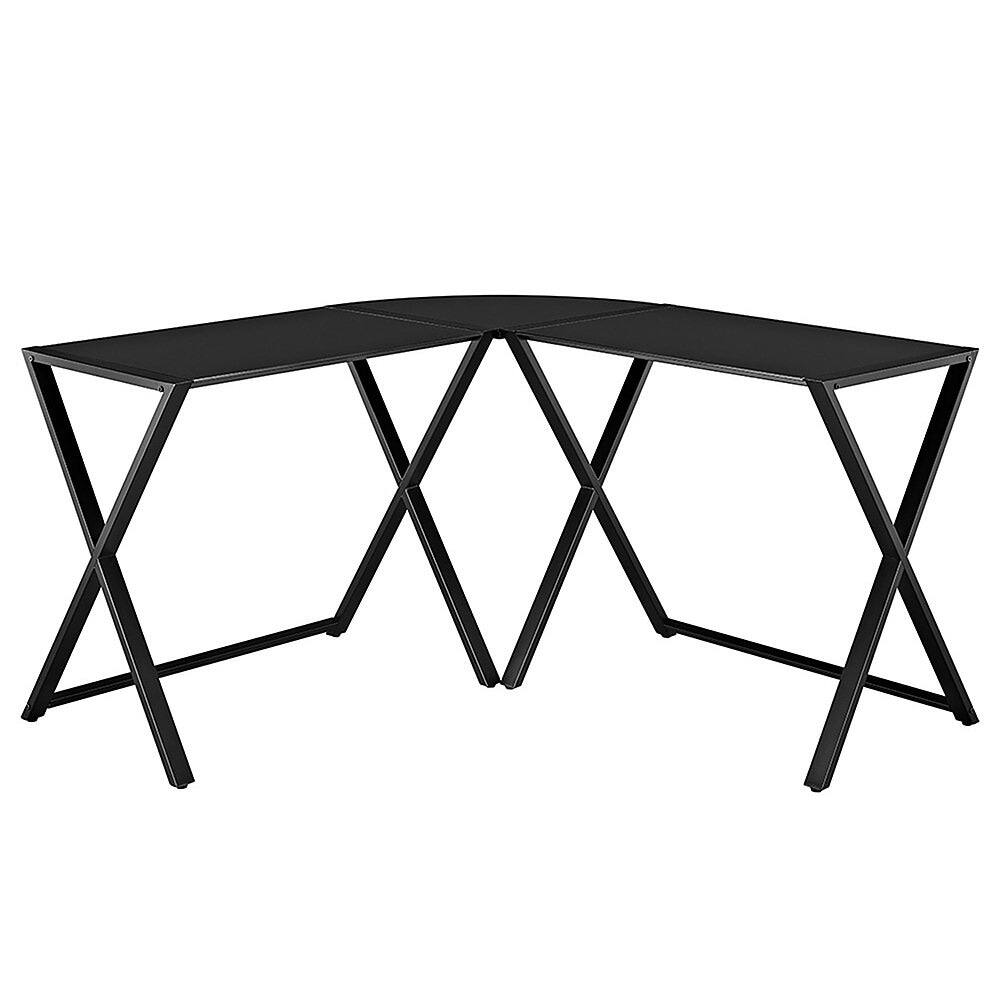 Angle. Walker Edison - L-Shaped Modern Glass Computer Desk - Black.
