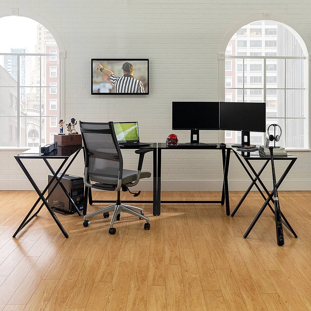 Alt View 11. Walker Edison - L-Shaped Modern Glass Computer Desk - Black.