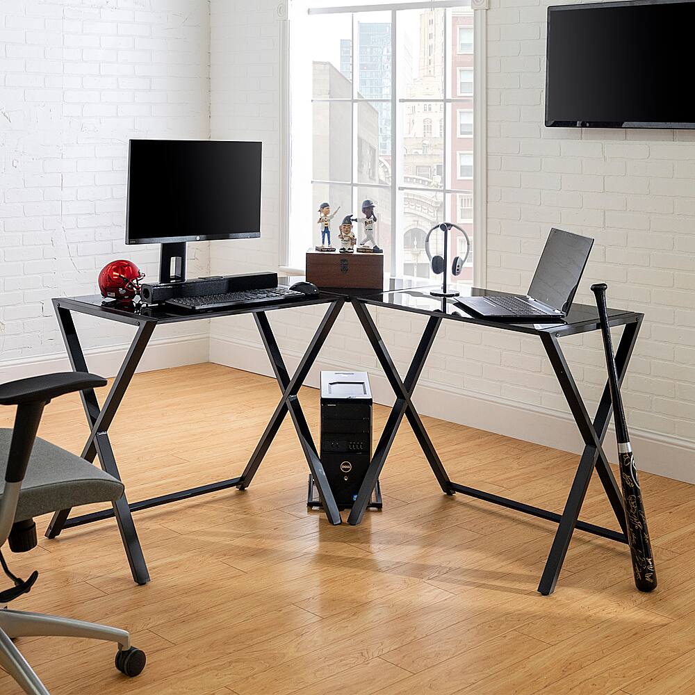 Alt View 16. Walker Edison - L-Shaped Modern Glass Computer Desk - Black.