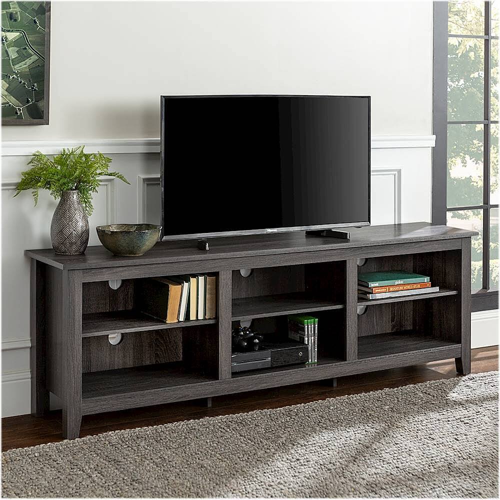 Alt View 11. Walker Edison - Modern 70" Open 6 Cubby Storage TV Stand for TVs up to 80" - Black.
