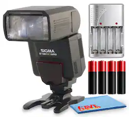 Sigma - EF-530 DG Super Electronic Flash for Nikon + 64GB Card + AA Rechargeable Batteries + MicroFiber Cloth