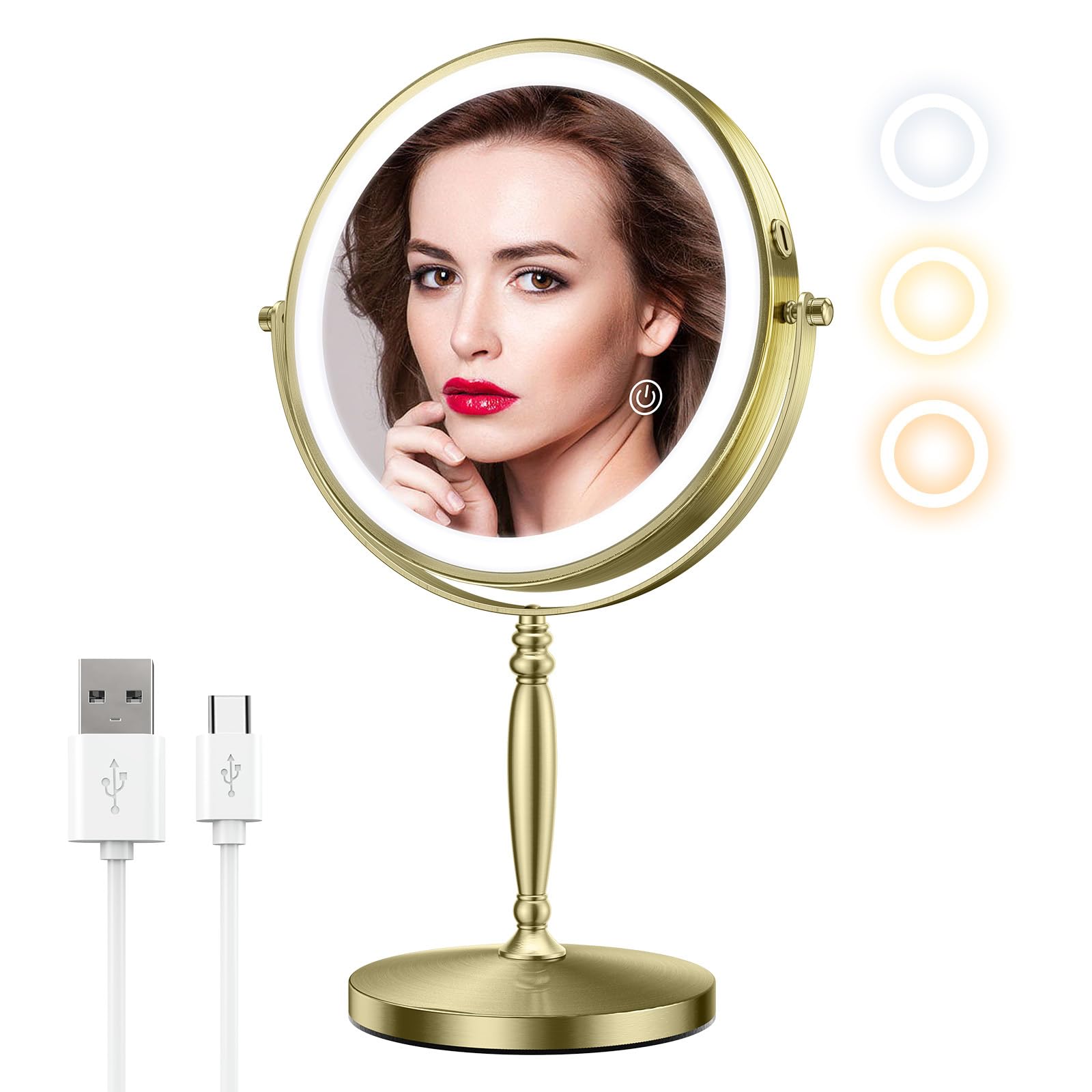 Pacoar Cade - Lighted Makeup Mirror With Magnification /Magnifying Desk Rechargeable Colors Brass - Default