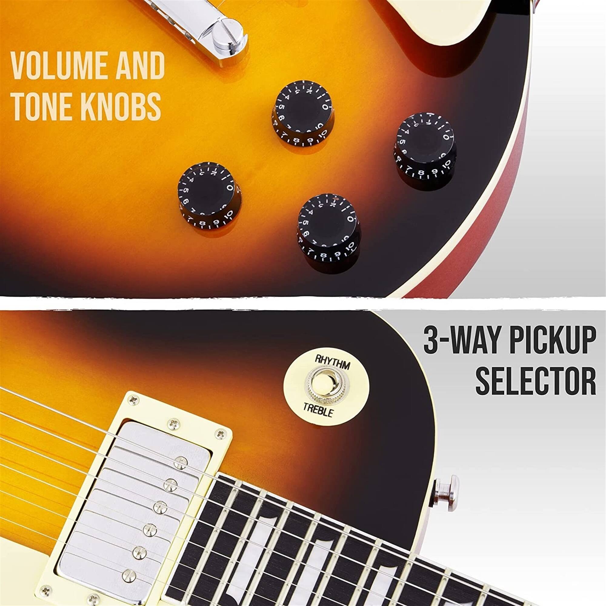 VOLUME AND TONE KNOBS

RHYTHM TREBLE 3-WAY PICKUP SELECTOR