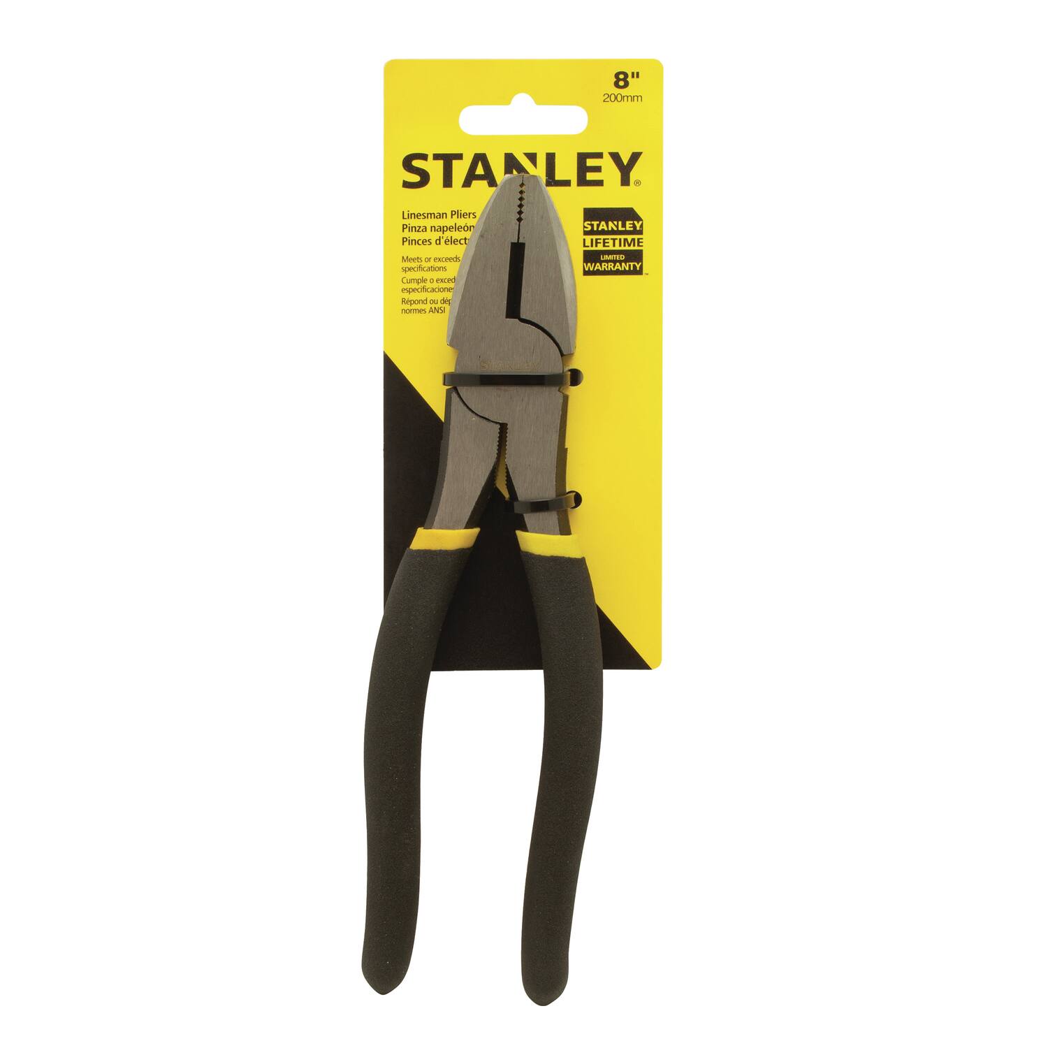 d1 8" 200mm STANLEY Linesman Pliers Pinza napoleon STAKLEY Pinces d elect LIFETIME Mort -. excreds - speciicatom WARRANTY Cumple a exced improficacione Rapond 2 an nome ANM