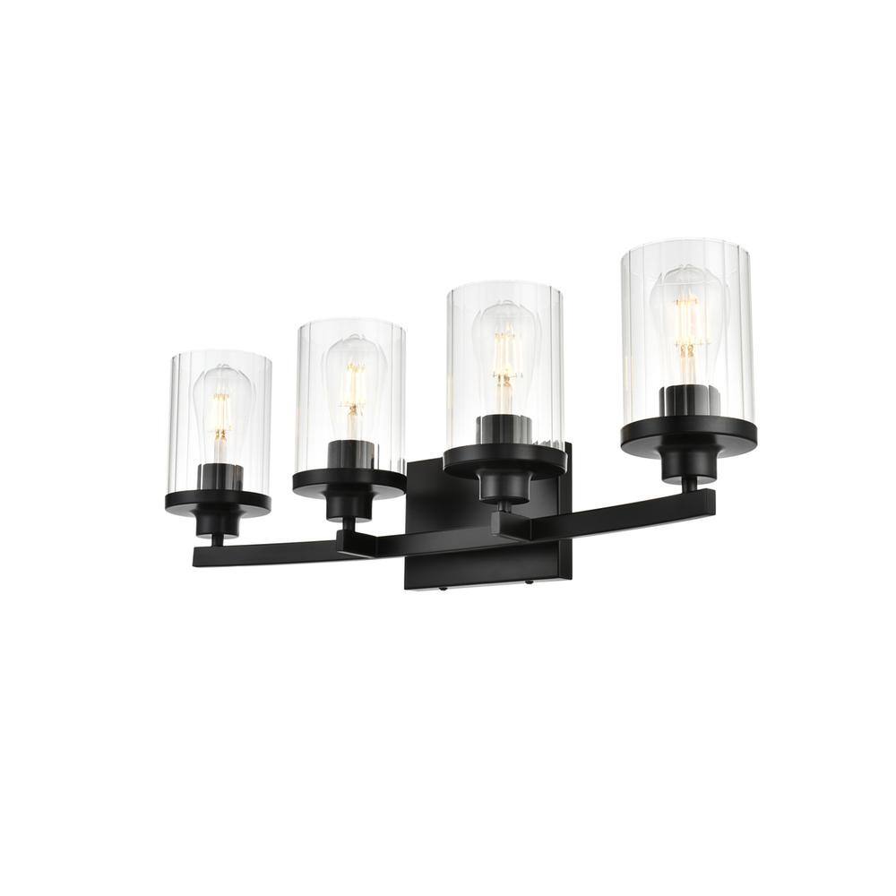 Back. Living District - Saanvi 4 light Black and Clear Bath Sconce - Black And Clear.