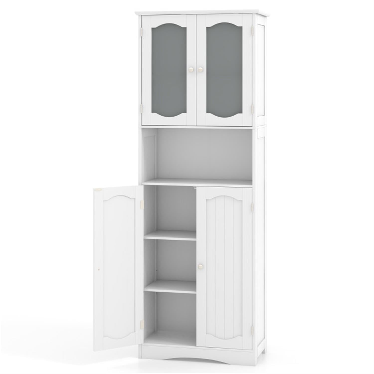 Alt View 1. Pefilos - 64.5" Tall Freestanding Bathroom Storage Cabinet with Frost Glass Doors and Shelves, Pantry Cabinets, White - White.