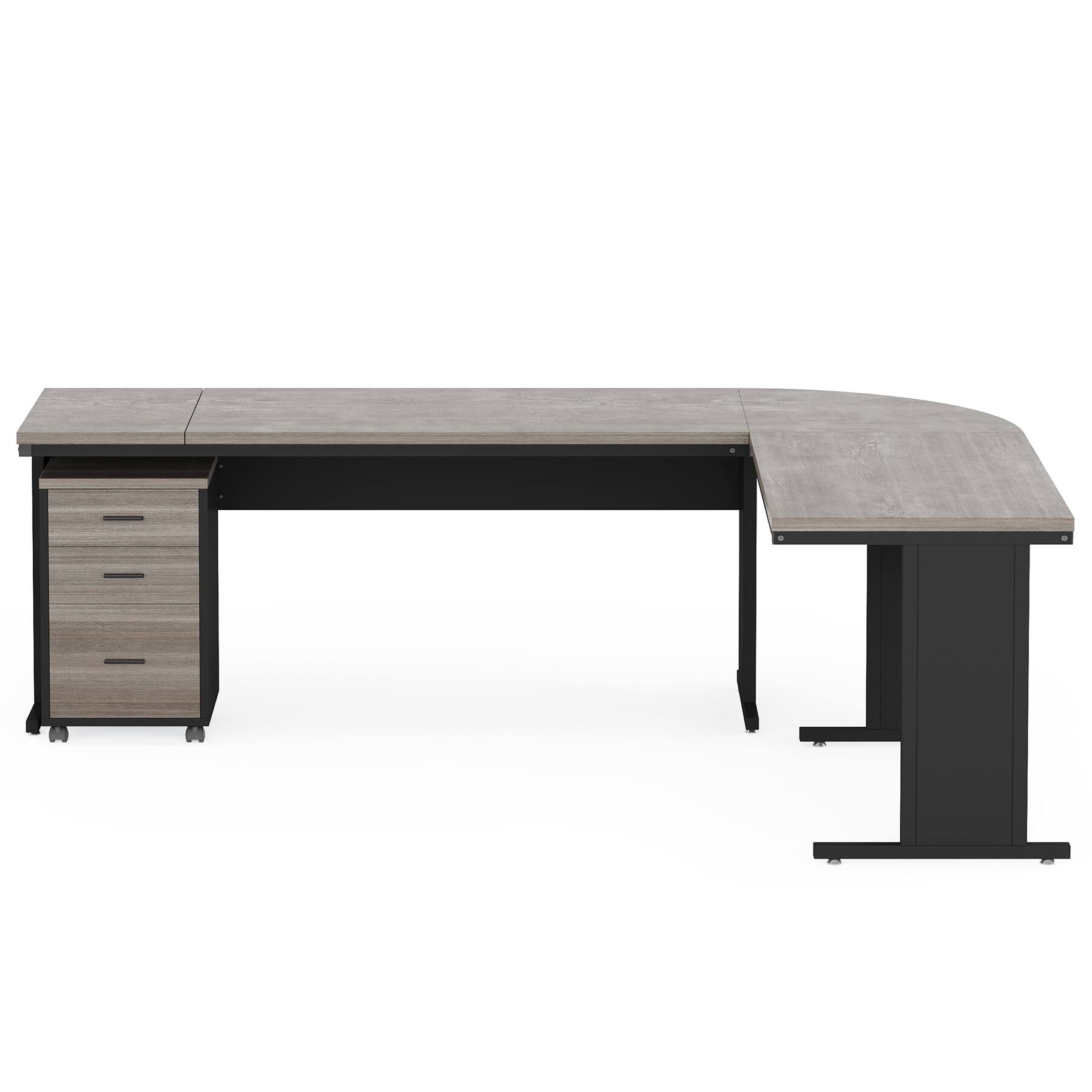 Left. APRILSOUL - 83in L-Shaped Executive Desk with Reversible Design 3-Drawer Mobile File Cabinet Business Workstation for Office Gray - Gray+Black.
