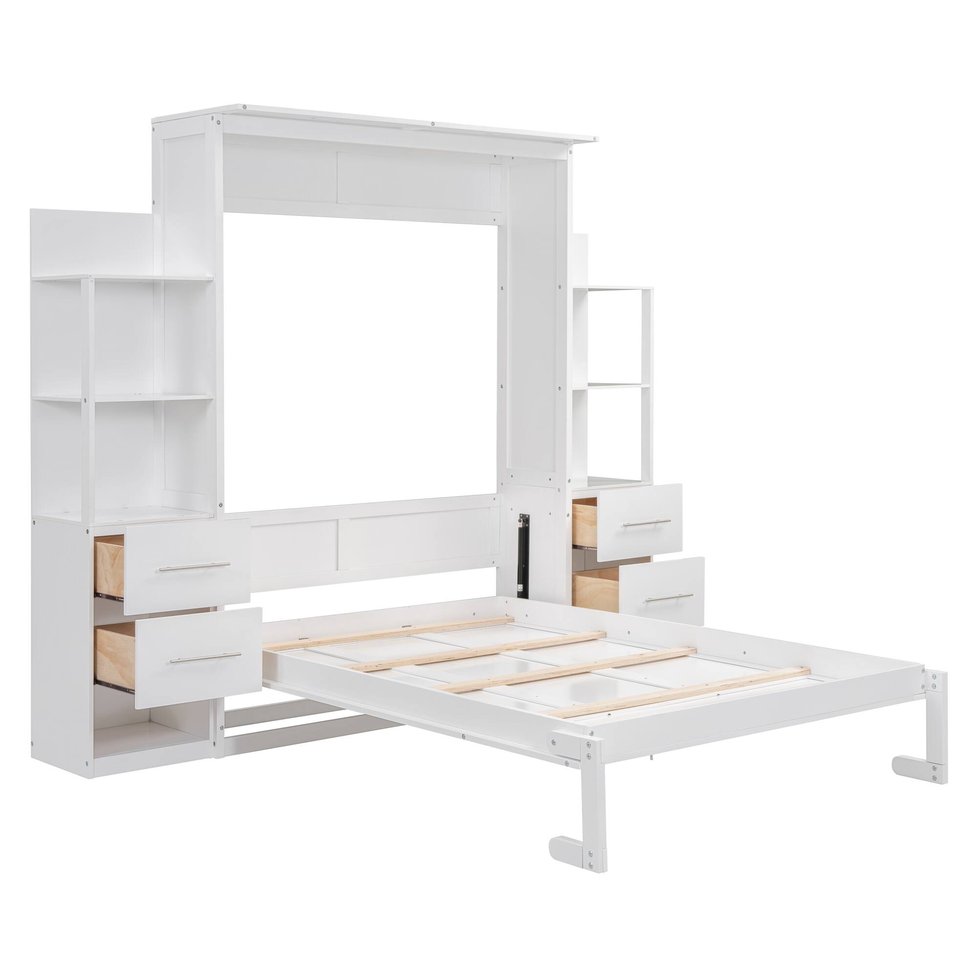 Alt View 1. Tiramisubest - Full Size Murphy Wall Bed, White, MDF+LVL, 80x79x84 inches, 284 lbs, Space-saving - White.
