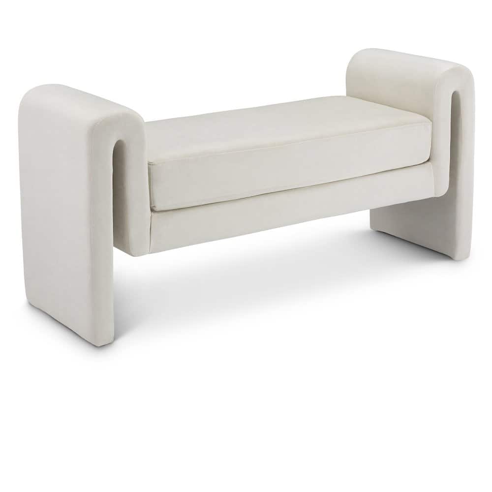 Meridian Furniture - Sloan Cream Velvet Bench - Beige