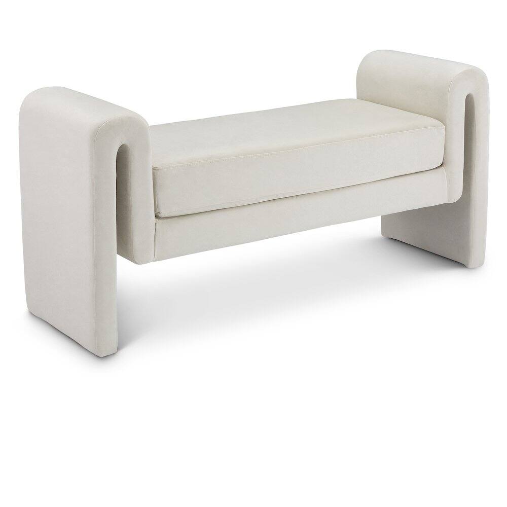 Front. Meridian Furniture - Sloan Cream Velvet Bench - Beige.