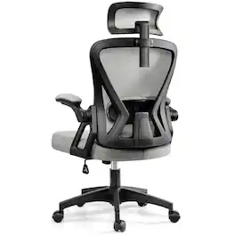 KERDOM - High Back Ergonomic Office Chair with Adjustable Headrest & Lumbar Support Tilt Reclining Computer Chair for Home Office - Light Gray