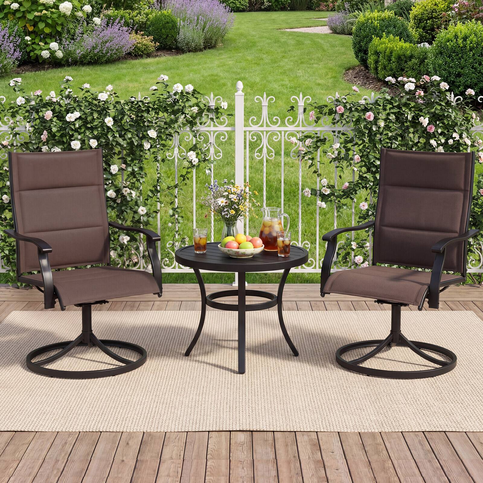 Alt View 1. Gymax - Gymax Padded Patio Swivel Chairs Set of 2 Ergonomic Outdoor Dining Chairs w/High Back Brown - Brown.