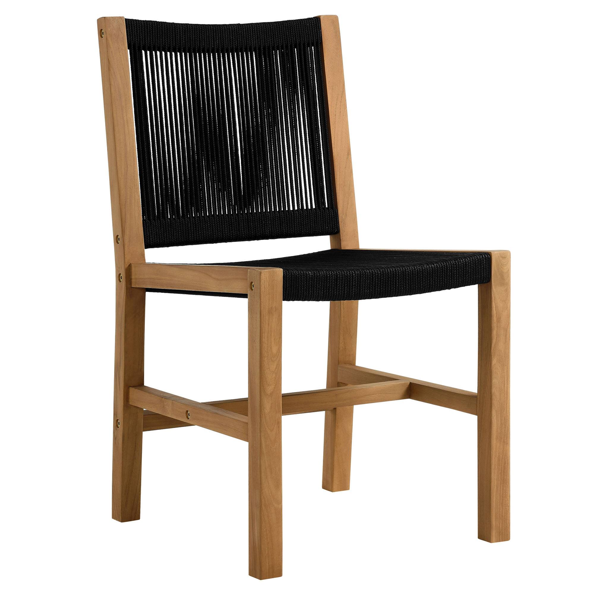 Alt View 2. Modway - Vienna Outdoor Patio Teak and Rope Armless Dining Chairs Set of 2 by Modway - Natural Black.