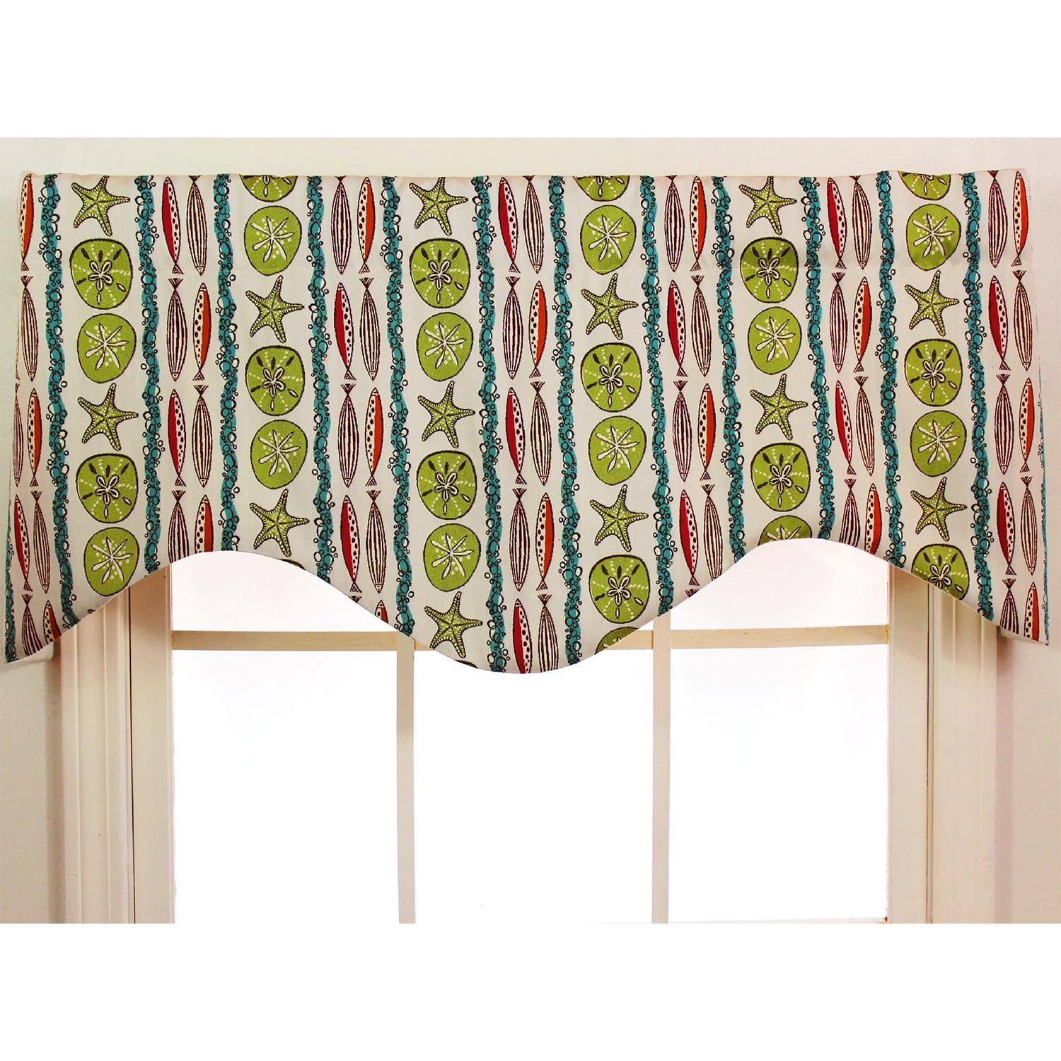 Angle. RLF Home - RLF Home Sea Walk Cornice 100% Cotton with Fully Lined 3" Rod Pocket Valnance for Windows 50" x 17" Multi - Multi.