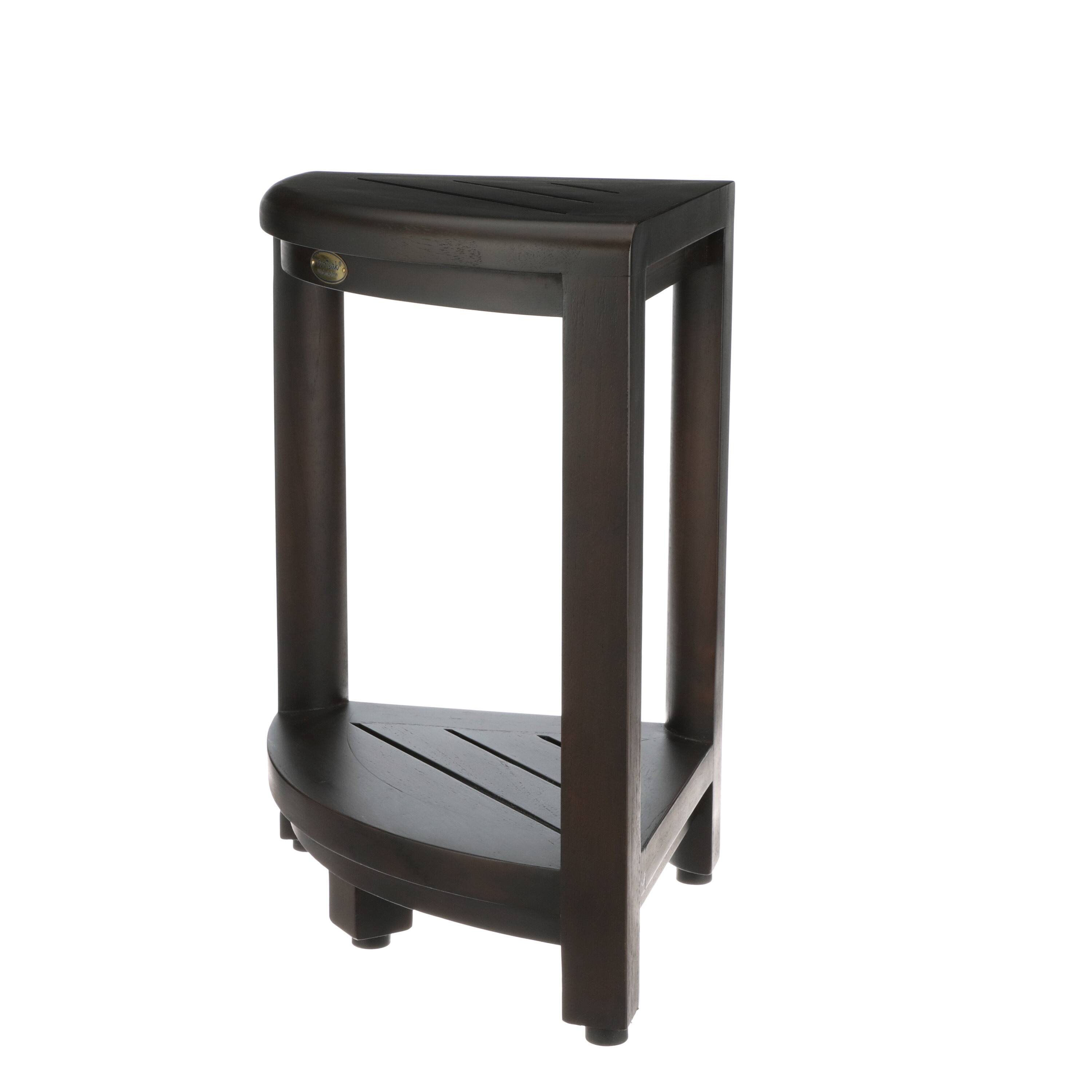 Alt View 1. DecoTeak - DecoTeak® SnazzyCorner® 18"H Teak Wood Corner Shower Bench with Shelf in Woodland Brown Finish - Woodland Brown.