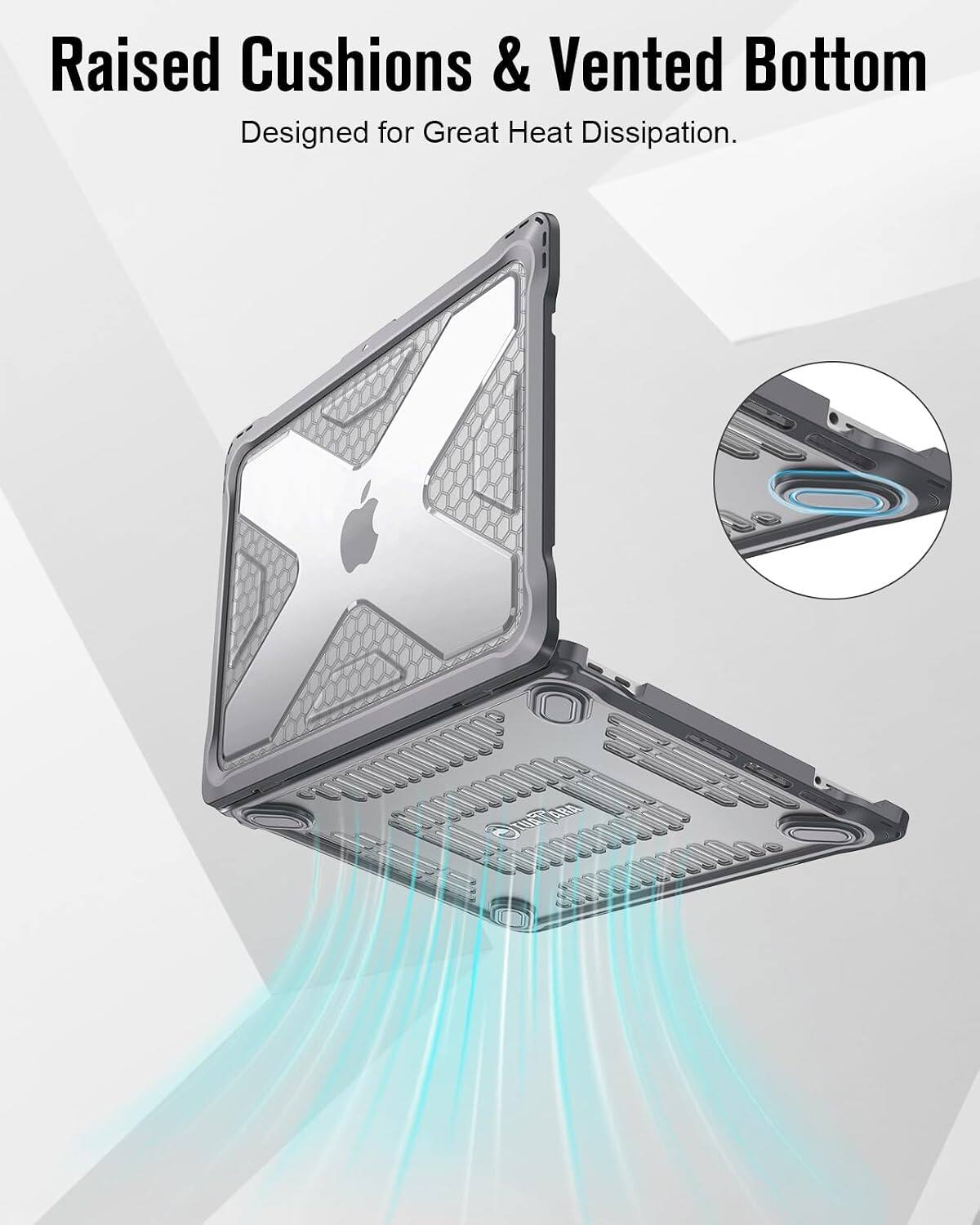 Raised Cushions & Vented Bottom  
Designed for Great Heat Dissipation.