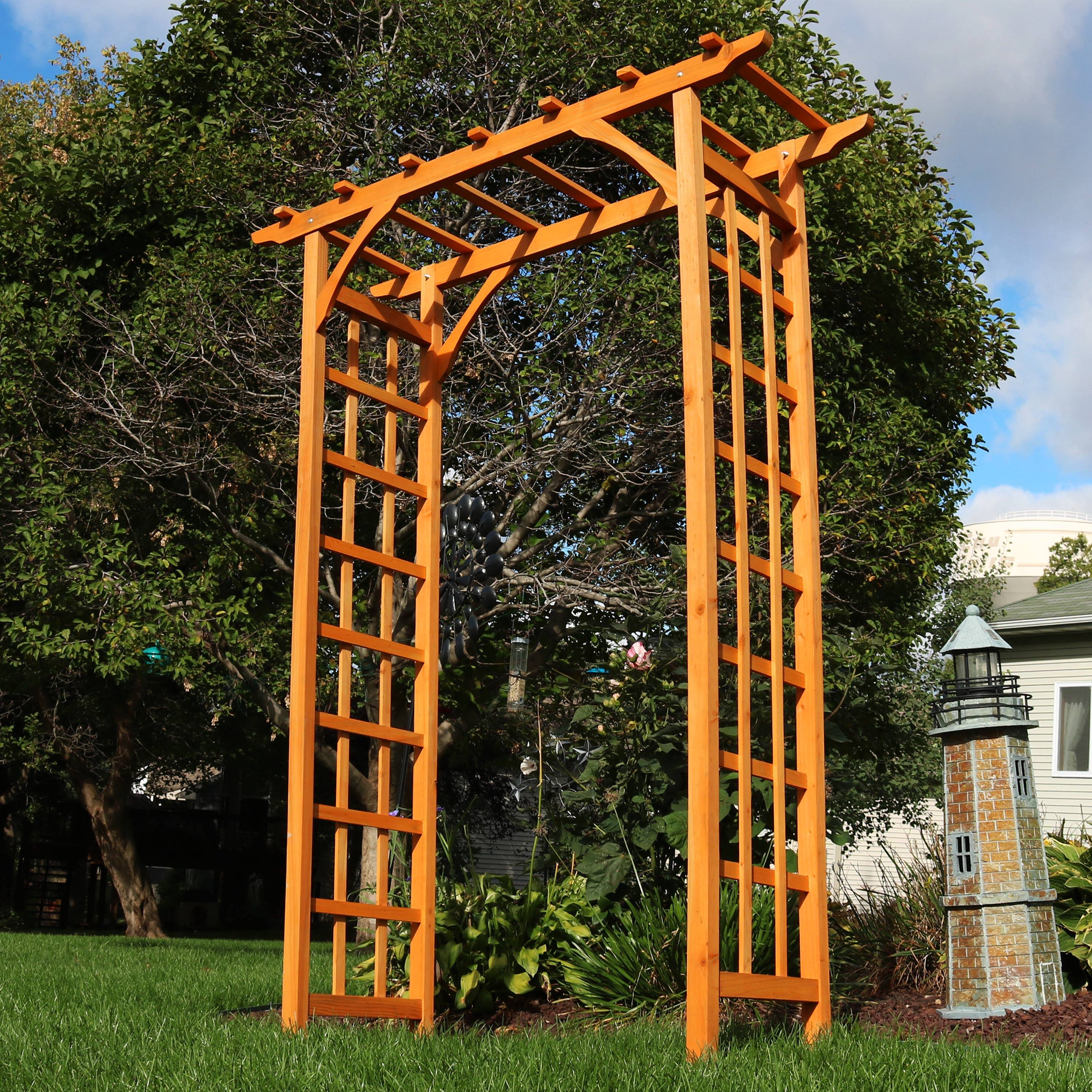 Alt View 4. Sunnydaze - Wooden Fir Arbor Weatherproof Arched Garden Walkway - 78 in - Brown.