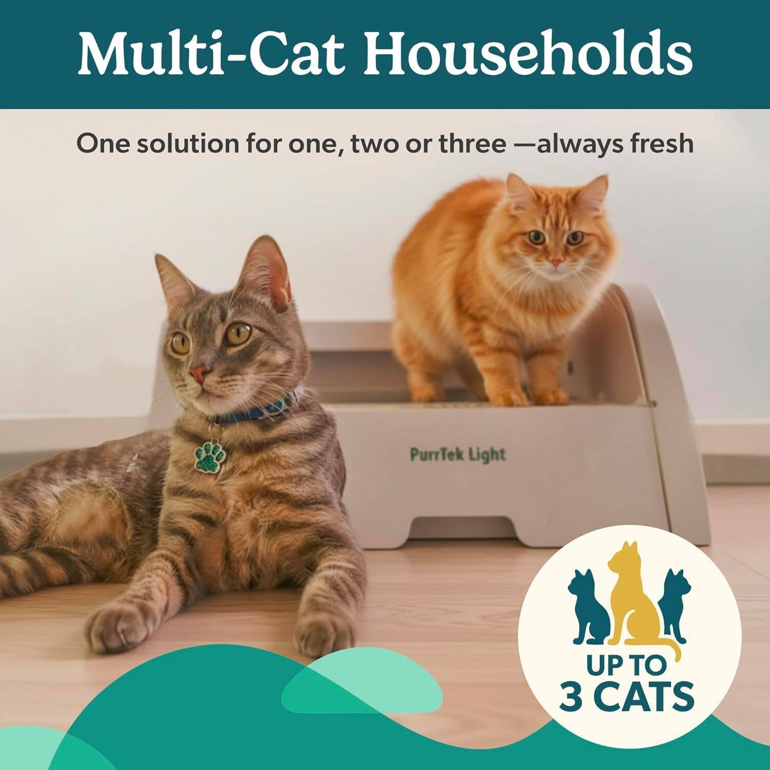 Multi-Cat Households  
One solution for one, two or three — always fresh  
PurrTek Light  
UP TO 3 CATS