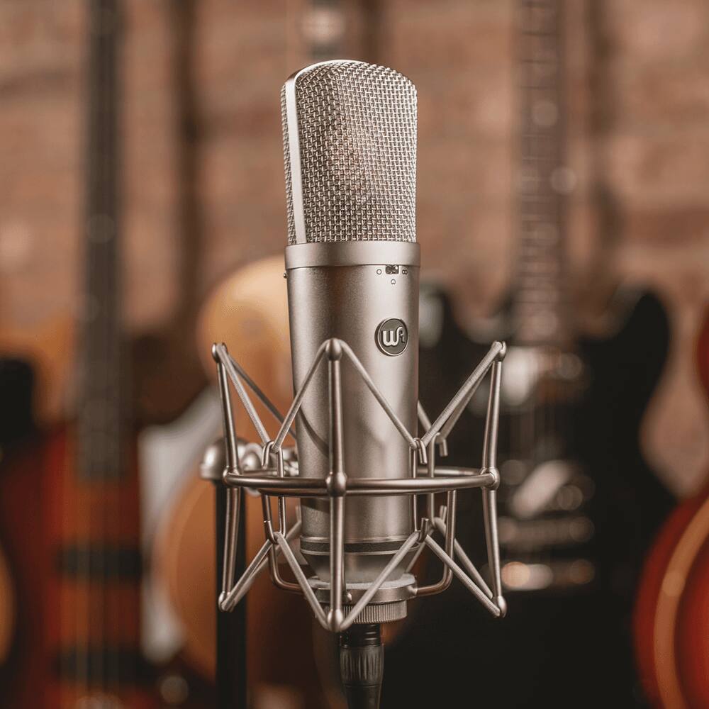 Alt View 1. Warm Audio - Large-Diaphragm Condenser Microphone with 3 Switchable Polar Pattern, Highpass Filter and Mic Mounts, Stereo Pair - Limited Titanium-Style Finish.