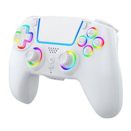 Cluzine - For PS5/PC Wireless Controller, Hall Sticks&Triggers, 7-Color RGB, M1/M2 Buttons, Turbo, Vibration, 6-Axis Motion - White
