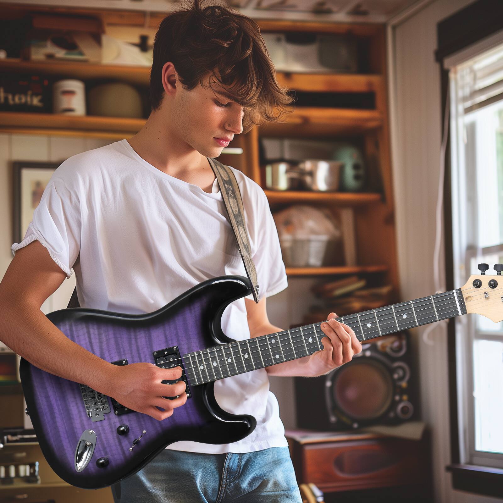 Alt View 1. Winado - ST Stylish Basswood Tiger Stripe Electric Guitar Kit with 20W AMP & Bag.