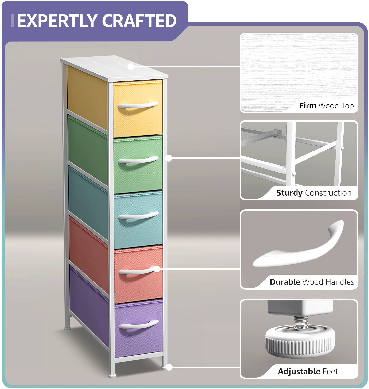 EXPERTLY CRAFTED

- Firm Wood Top
- Sturdy Construction
- Durable Wood Handles
- Adjustable Feet